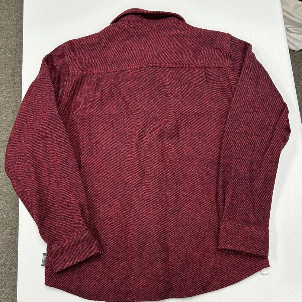 Woolrich Shirt Jacket Men M Burgundy Excellent Herringbone Wool Blend Snap Front